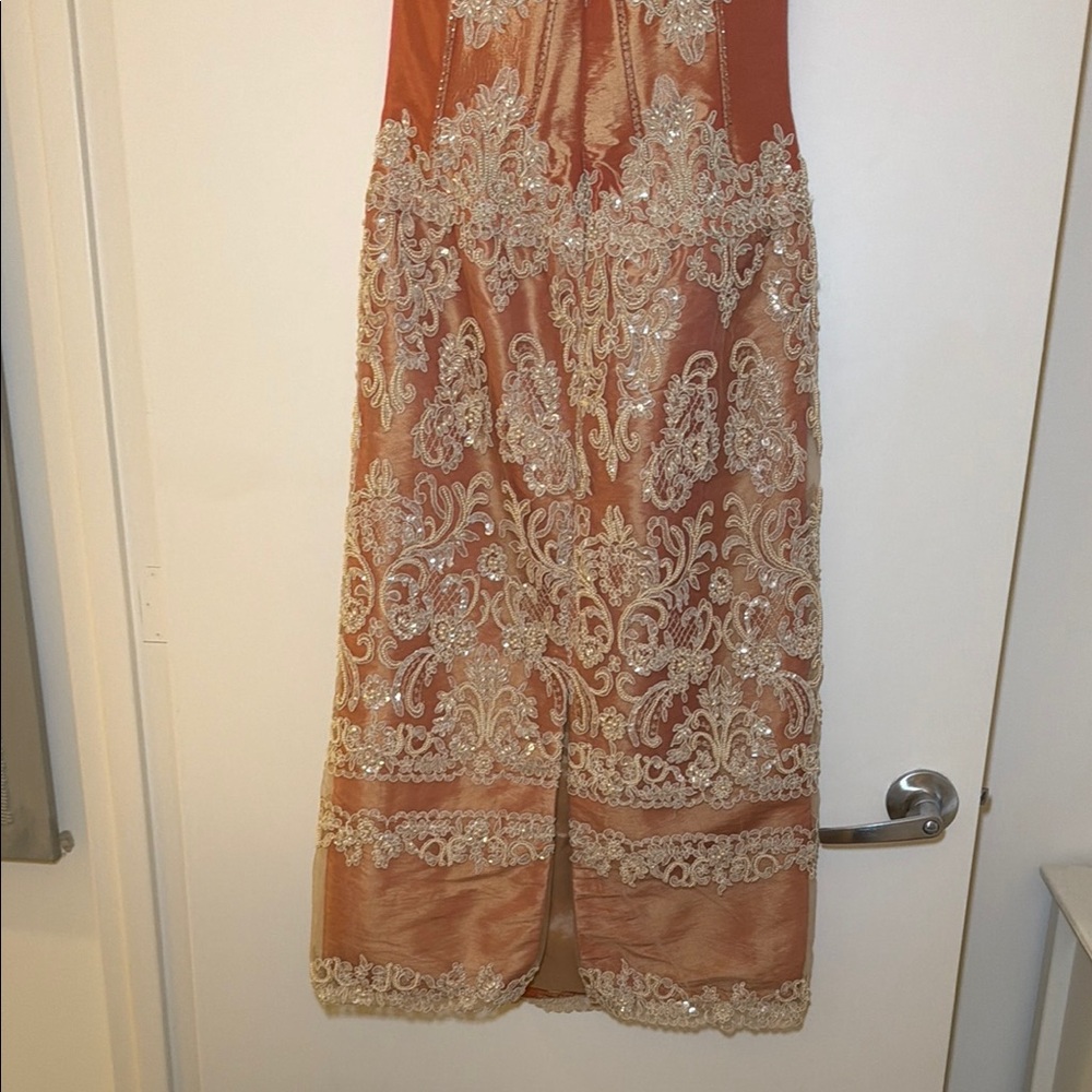 Vintage Jovani strapless lace pearl sequin sheath embellished gown dress - Picture 7 of 8